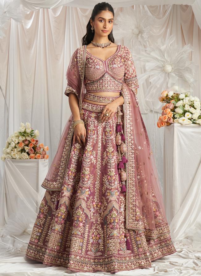 Tissue Lavender Wedding Wear Sequins Work Lehenga Choli